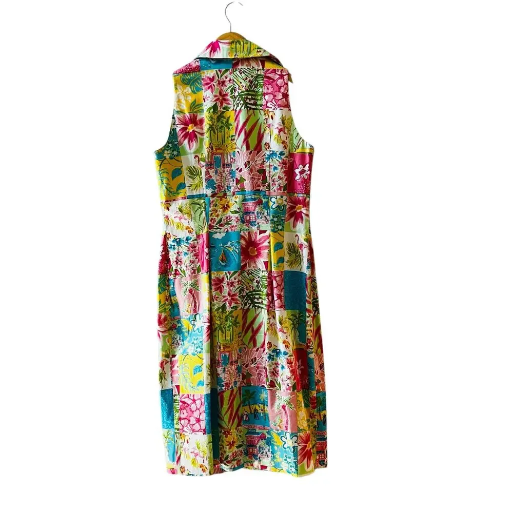 Sharon Young Multicolor Patchwork Floral Print Sleeveless Dress Size 4 - Picture 2 of 8